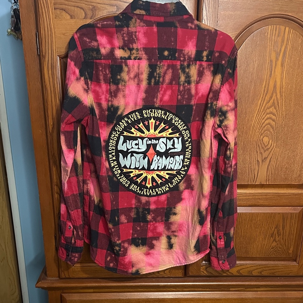 The Beatles Lucy in the sky with diamonds upcycled bleached flannel tee
